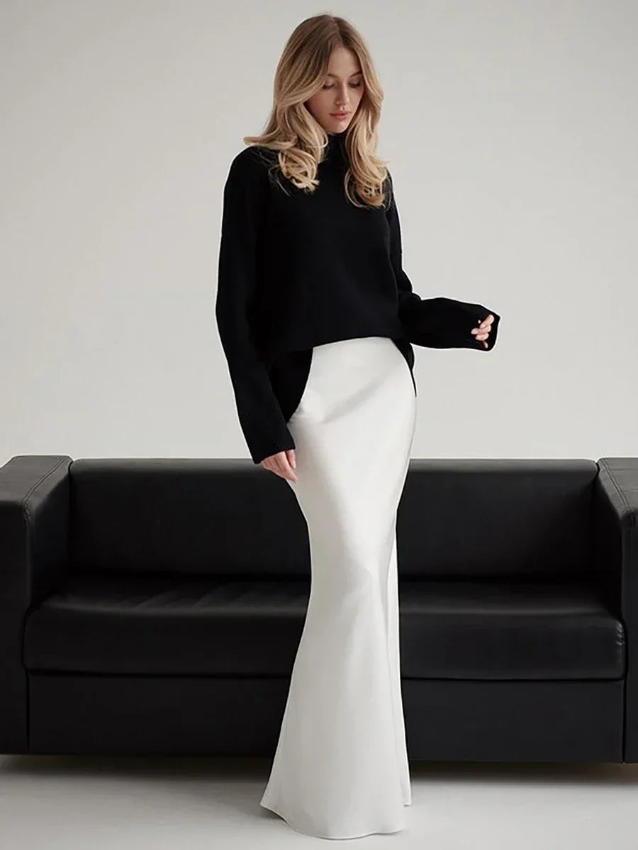 Sofie Dame Maxi Nederdel – Satin Fishtail Nederdel Høj Talje Elegant Sommerstil