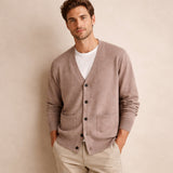 Herre cardigan med V-hals, knapper og to frontlommer