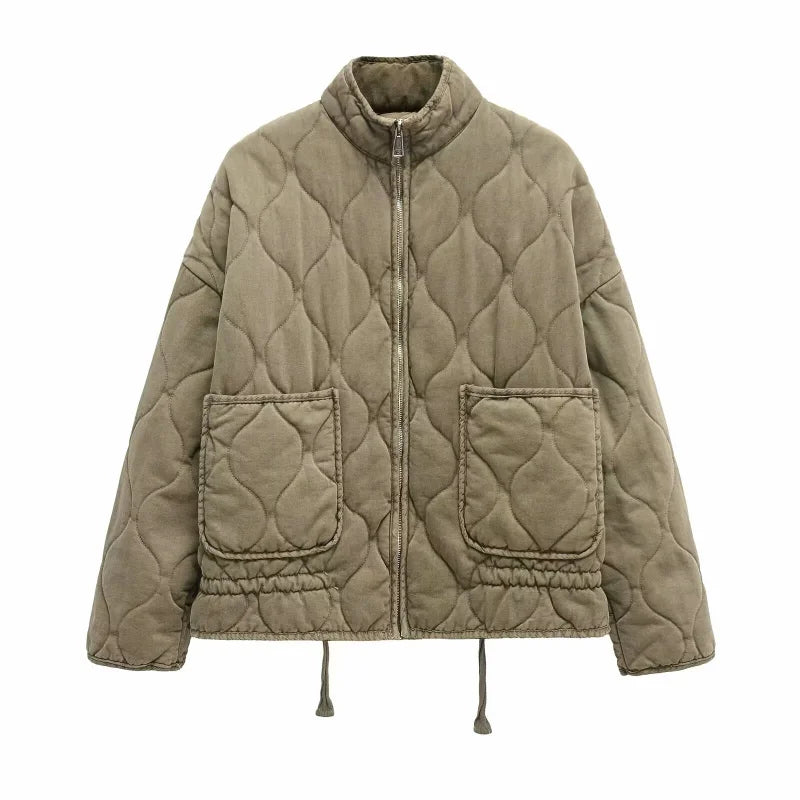 Nova Dame Fleece Quiltet Jakke – Cropped Jakke med Lynlås