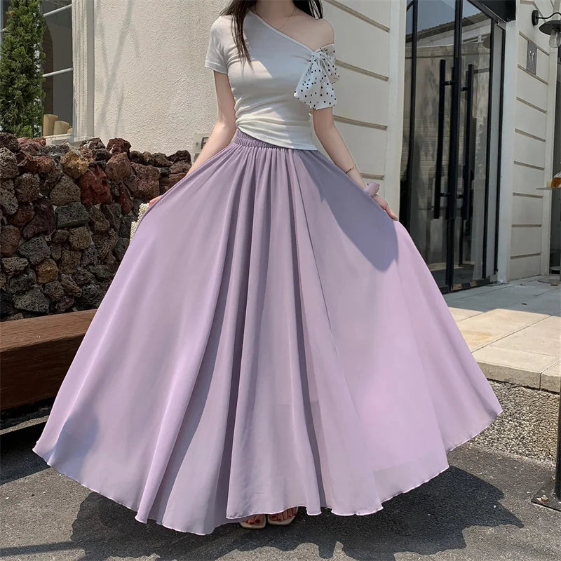 Dame Maxi Nederdel A-Line Chiffon Nederdel Høj Talje Elegant Flydende Stil