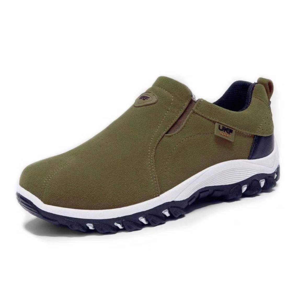 Herre slip-on sneakers i ruskindslook med kontrastsål