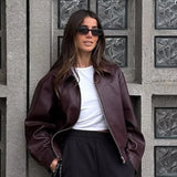Bordeaux Cropped Biker Jakke med Krave og Lynlås