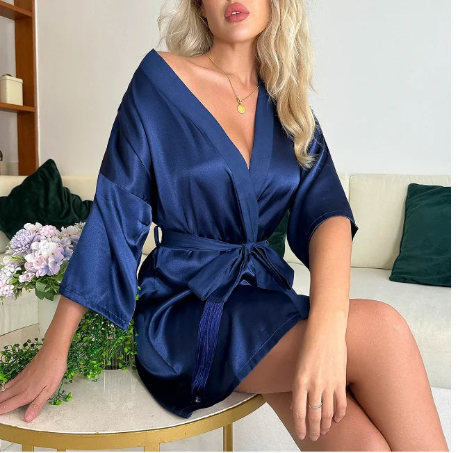 Hvid Kimono Morgenkåbe Dame | Silke Satin Bryllup Badekåbe