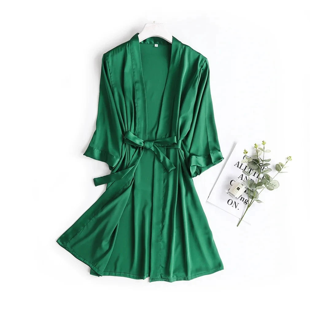 Hvid Kimono Morgenkåbe Dame | Silke Satin Bryllup Badekåbe