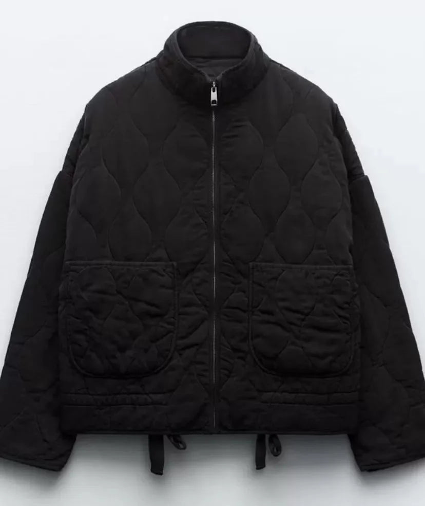Nova Dame Fleece Quiltet Jakke – Cropped Jakke med Lynlås