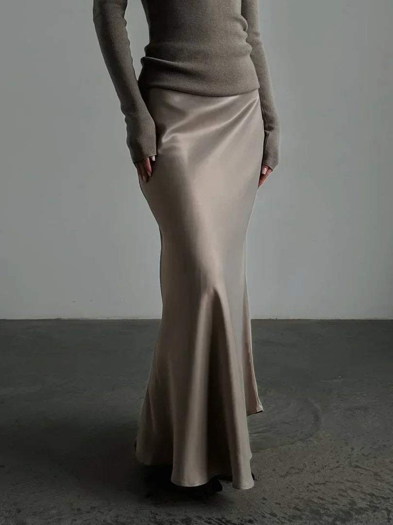 Sofie Dame Maxi Nederdel – Satin Fishtail Nederdel Høj Talje Elegant Sommerstil