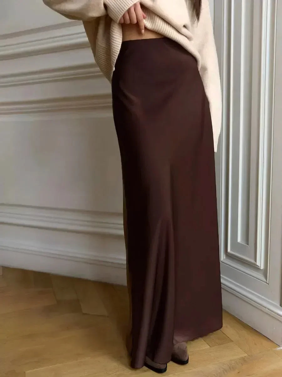Sofie Dame Maxi Nederdel – Satin Fishtail Nederdel Høj Talje Elegant Sommerstil