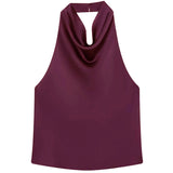 Satin Halterneck Top med Korsetdetalje – Åben Ryg Sommerbluse