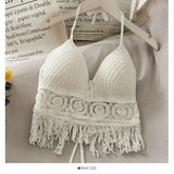 Retro Halterneck Top med Blondedetaljer – Sexet Crop med Indbygget BH