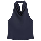 Satin Halterneck Top med Korsetdetalje – Åben Ryg Sommerbluse
