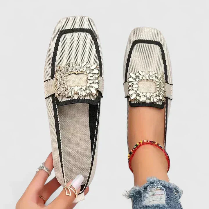 Dame loafers med firkantet tå og dekorativt spænde