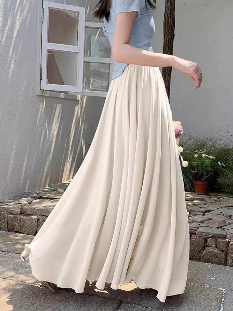 Dame Maxi Nederdel A-Line Chiffon Nederdel Høj Talje Elegant Flydende Stil
