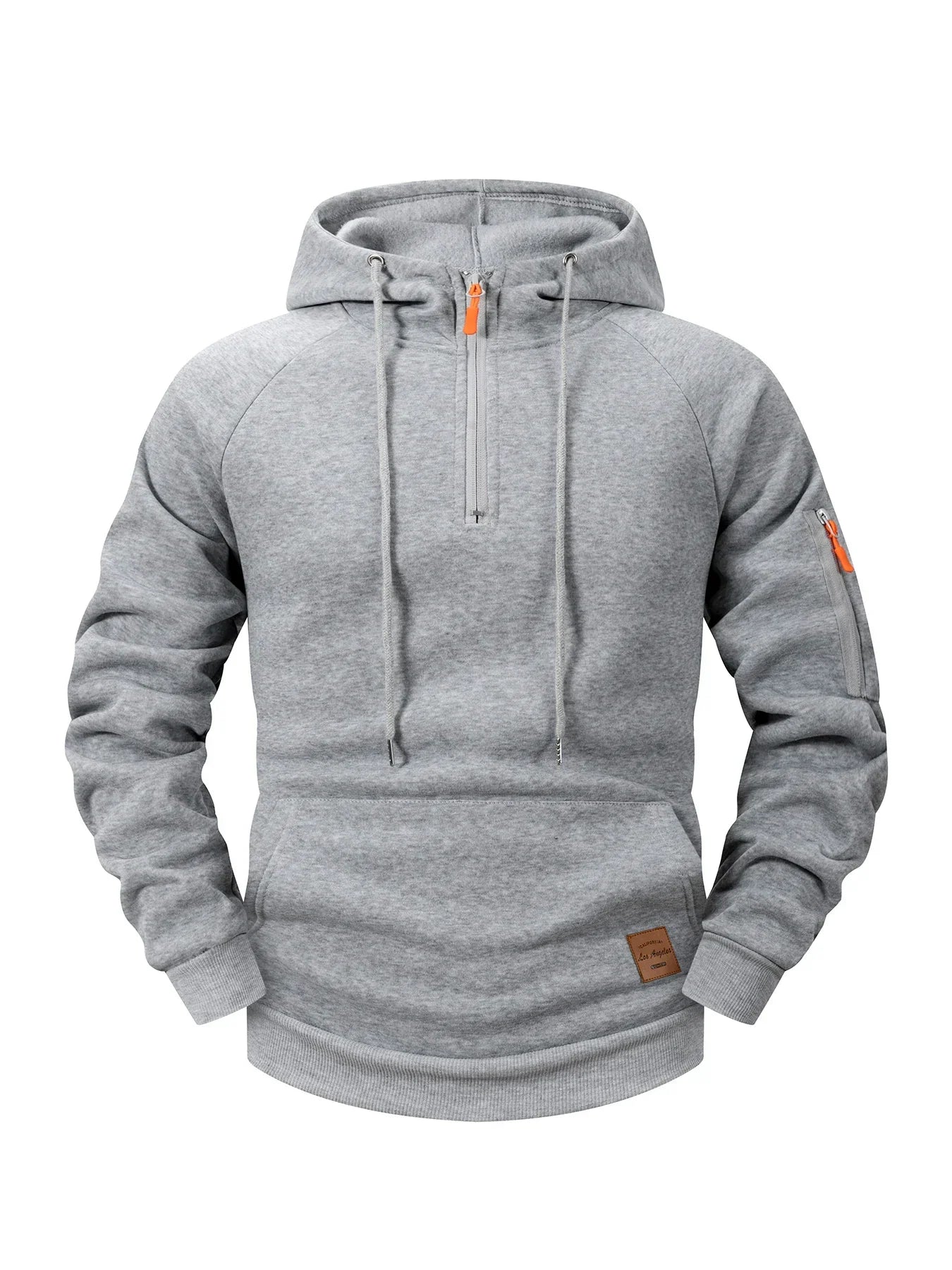 Herrehoodie med hætte, lynlås foran, lange ærmer og kængurulomme