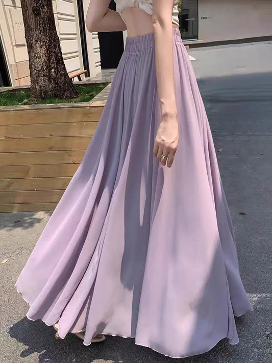 Dame Maxi Nederdel A-Line Chiffon Nederdel Høj Talje Elegant Flydende Stil