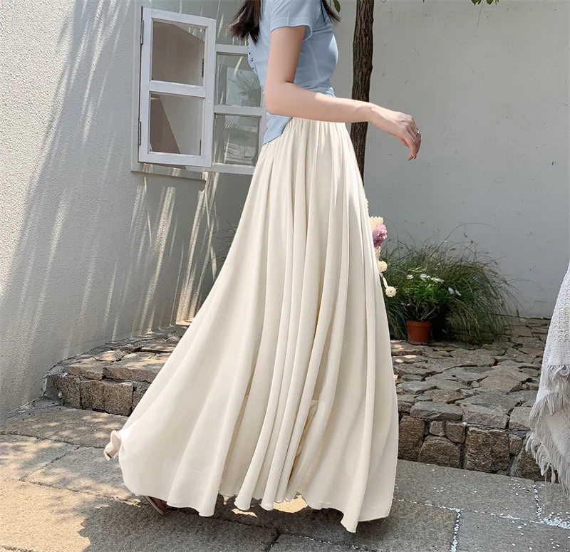 Dame Maxi Nederdel A-Line Chiffon Nederdel Høj Talje Elegant Flydende Stil