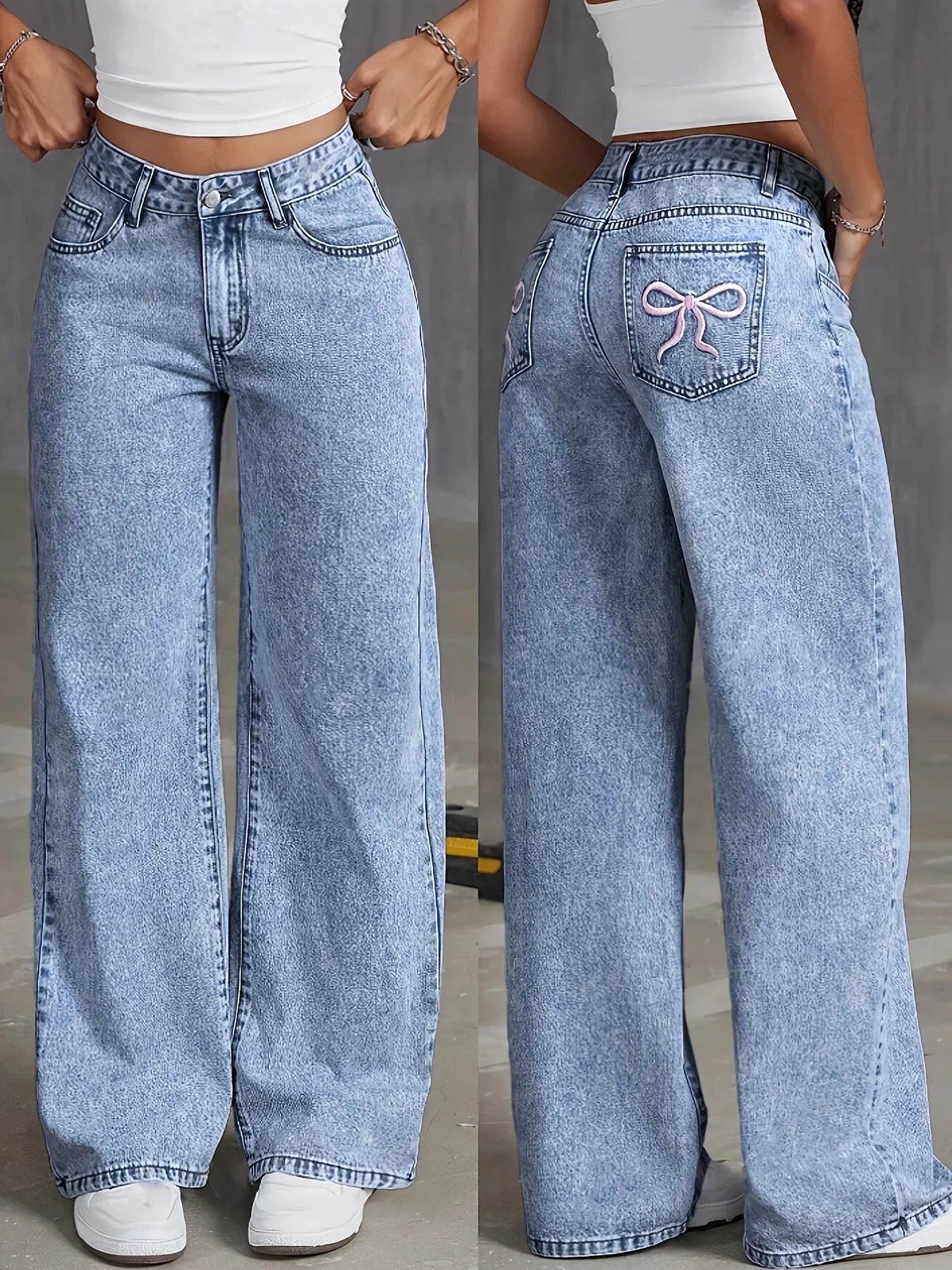 Jeans Baggy Brede Ben Høj Talje Komfortable Dame Hverdag Casual Stil – Bella
