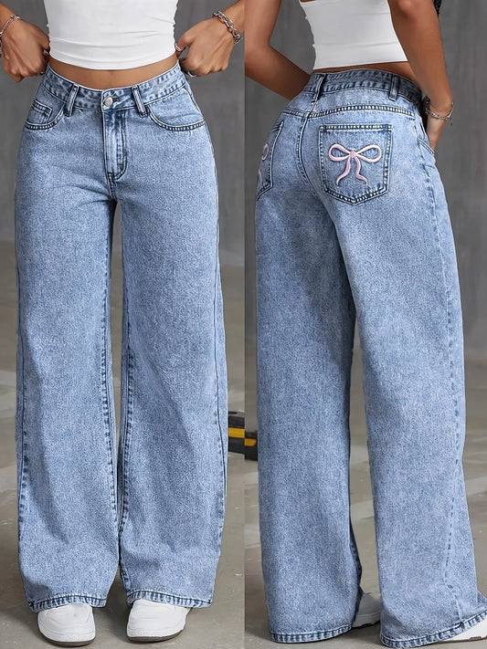 Jeans Baggy Brede Ben Høj Talje Komfortable Dame Hverdag Casual Stil – Bella