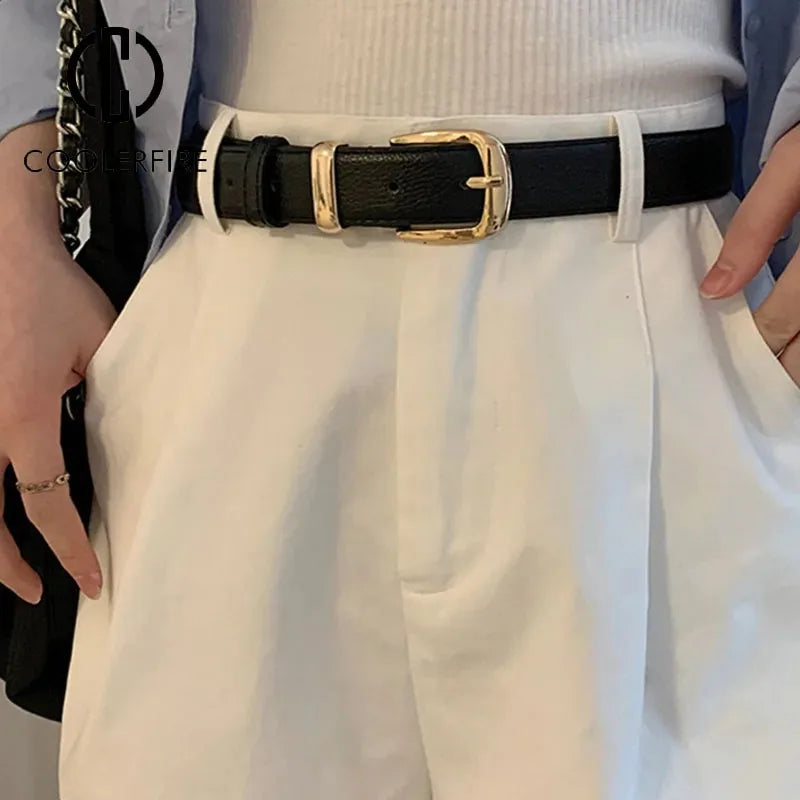 Bælte Ægte Læder Guld Spænde Høj Kvalitet Dame Kjole Jeans Hverdag – Elina