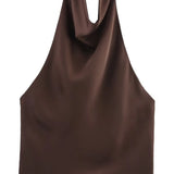 Satin Halterneck Top med Korsetdetalje – Åben Ryg Sommerbluse