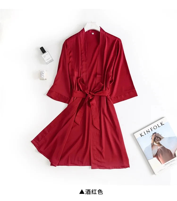Hvid Kimono Morgenkåbe Dame | Silke Satin Bryllup Badekåbe