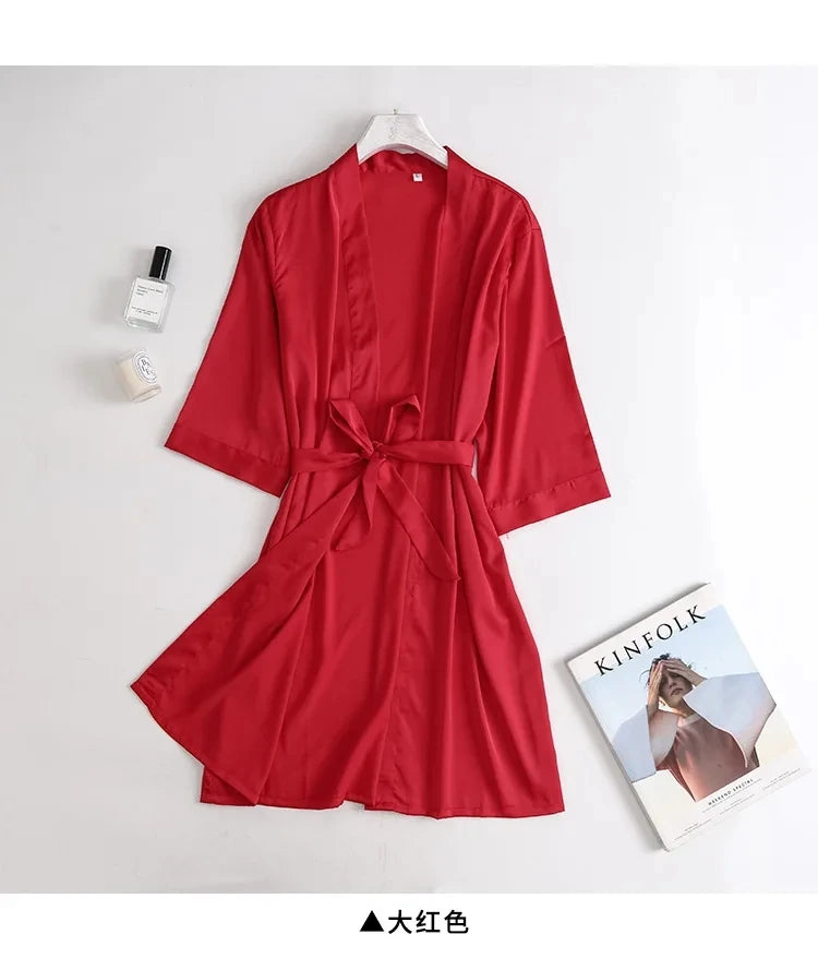 Hvid Kimono Morgenkåbe Dame | Silke Satin Bryllup Badekåbe