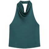 Satin Halterneck Top med Korsetdetalje – Åben Ryg Sommerbluse