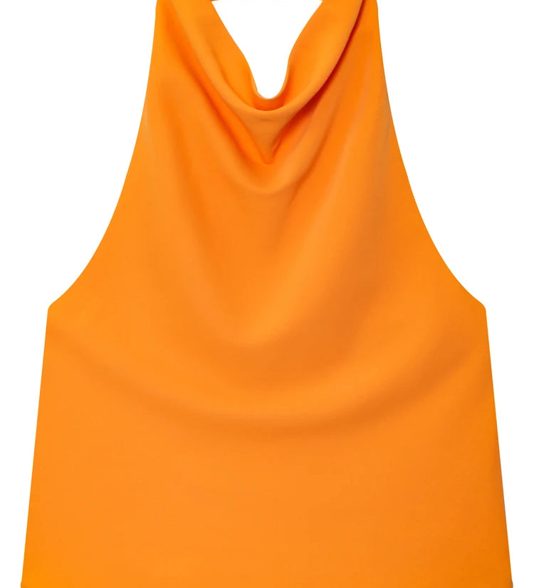 Satin Halterneck Top med Korsetdetalje – Åben Ryg Sommerbluse