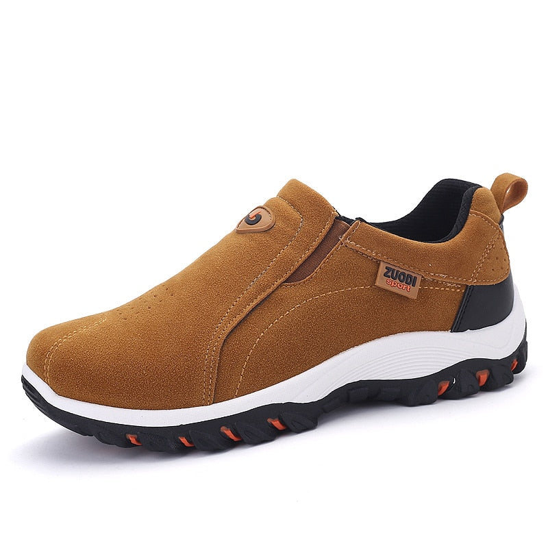 Herre slip-on sneakers i ruskindslook med kontrastsål