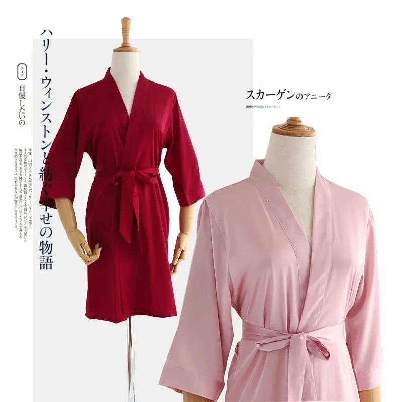 Hvid Kimono Morgenkåbe Dame | Silke Satin Bryllup Badekåbe