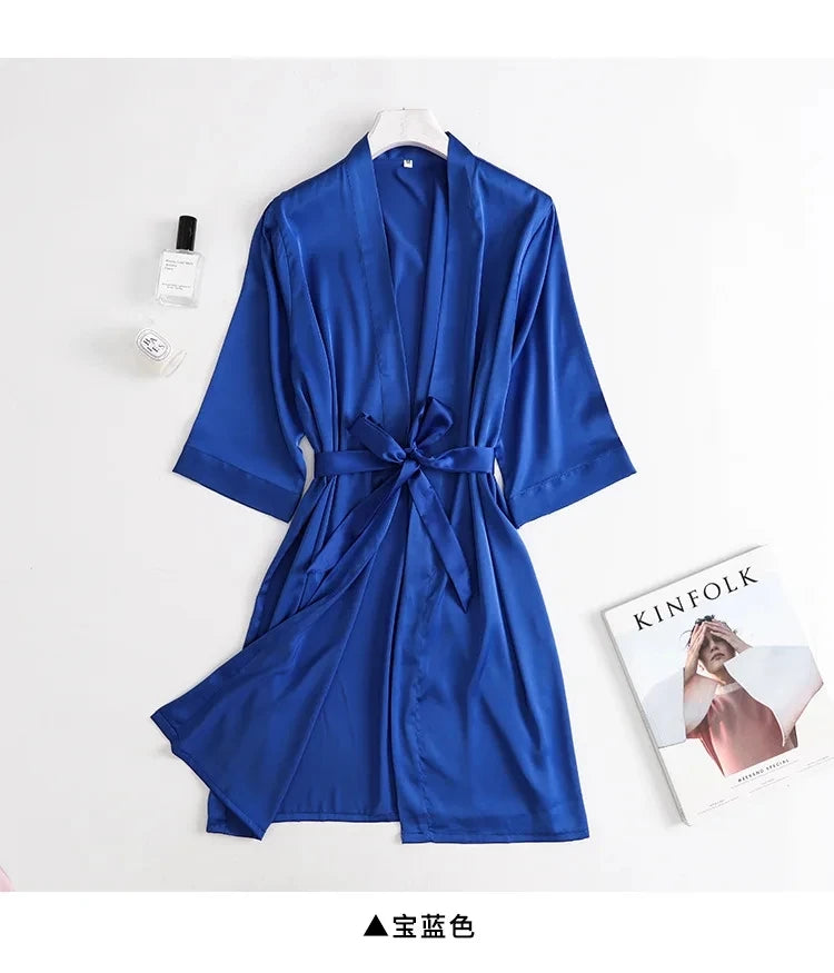 Hvid Kimono Morgenkåbe Dame | Silke Satin Bryllup Badekåbe