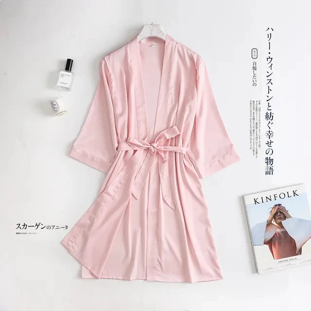 Hvid Kimono Morgenkåbe Dame | Silke Satin Bryllup Badekåbe
