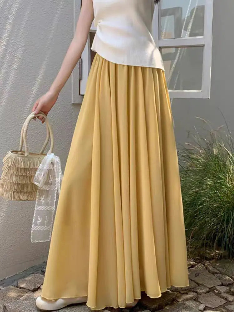 Dame Maxi Nederdel A-Line Chiffon Nederdel Høj Talje Elegant Flydende Stil