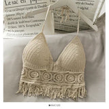 Retro Halterneck Top med Blondedetaljer – Sexet Crop med Indbygget BH