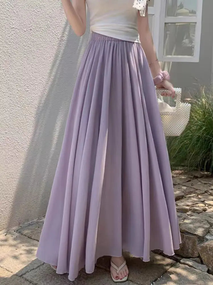 Dame Maxi Nederdel A-Line Chiffon Nederdel Høj Talje Elegant Flydende Stil