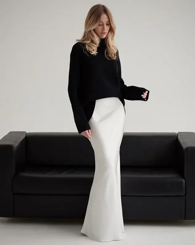 Sofie Dame Maxi Nederdel – Satin Fishtail Nederdel Høj Talje Elegant Sommerstil