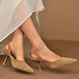 Verona Kitten Heels – Suede Slingback Kitten Heels i Neutral Tone