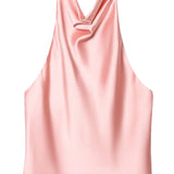 Satin Halterneck Top med Korsetdetalje – Åben Ryg Sommerbluse