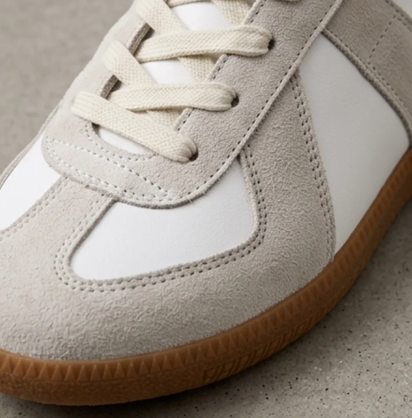 Herre sneakers med retro snit, snørebånd, rund tå og flad gummisål