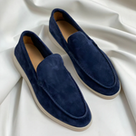Herre mokkasiner med slip-on-design, afrundet tå og flad sål