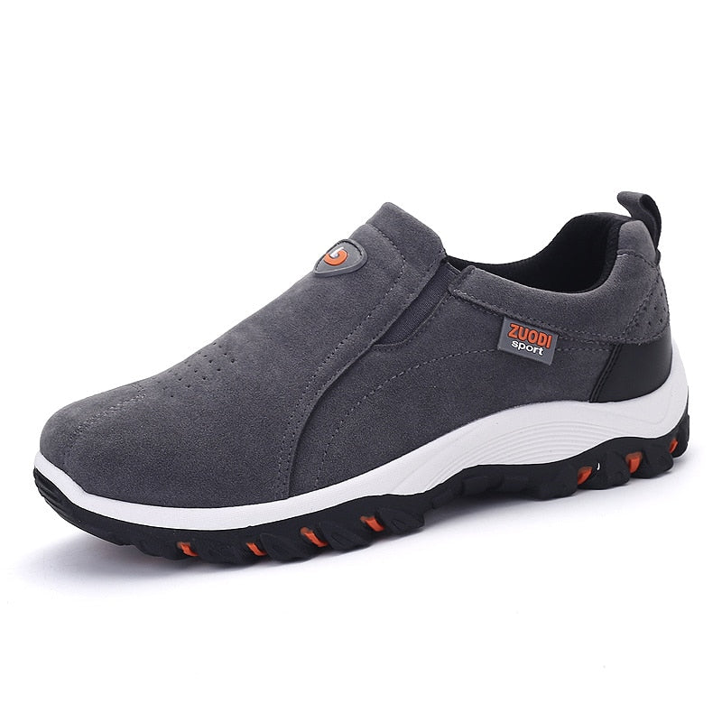 Herre slip-on sneakers i ruskindslook med kontrastsål