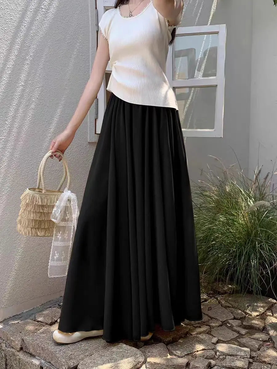 Dame Maxi Nederdel A-Line Chiffon Nederdel Høj Talje Elegant Flydende Stil