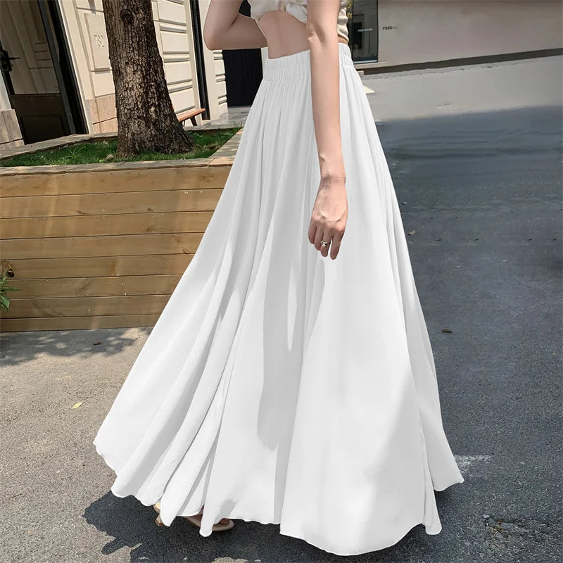 Dame Maxi Nederdel A-Line Chiffon Nederdel Høj Talje Elegant Flydende Stil