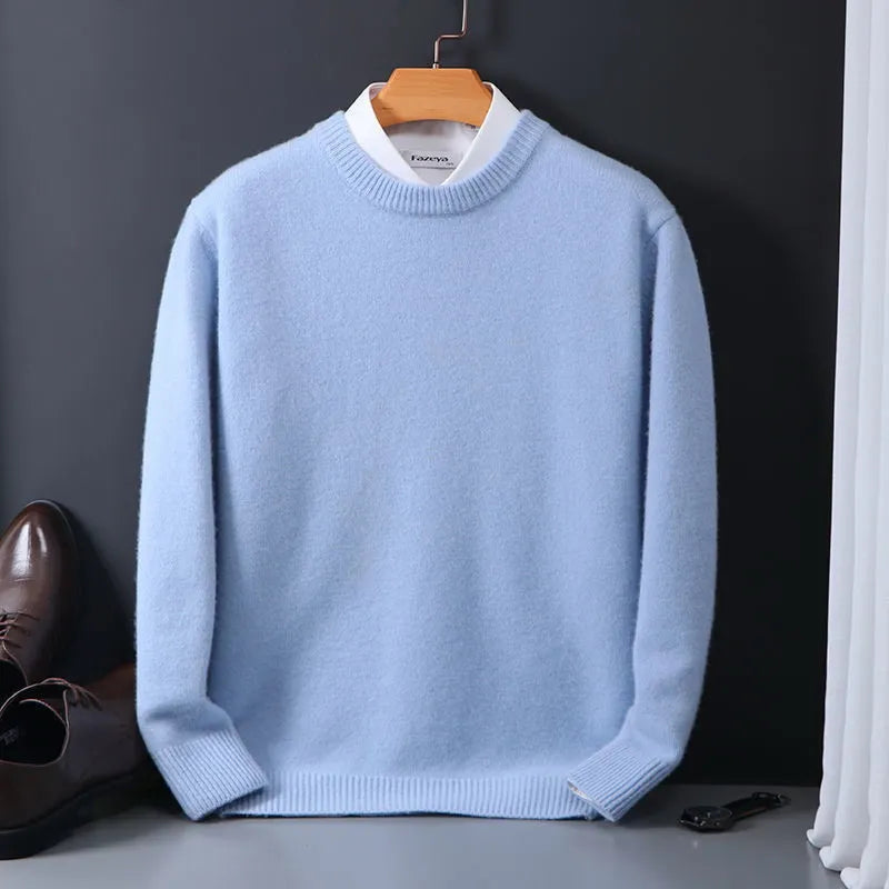 Herresweater med rund hals, lange ærmer og ribkanter