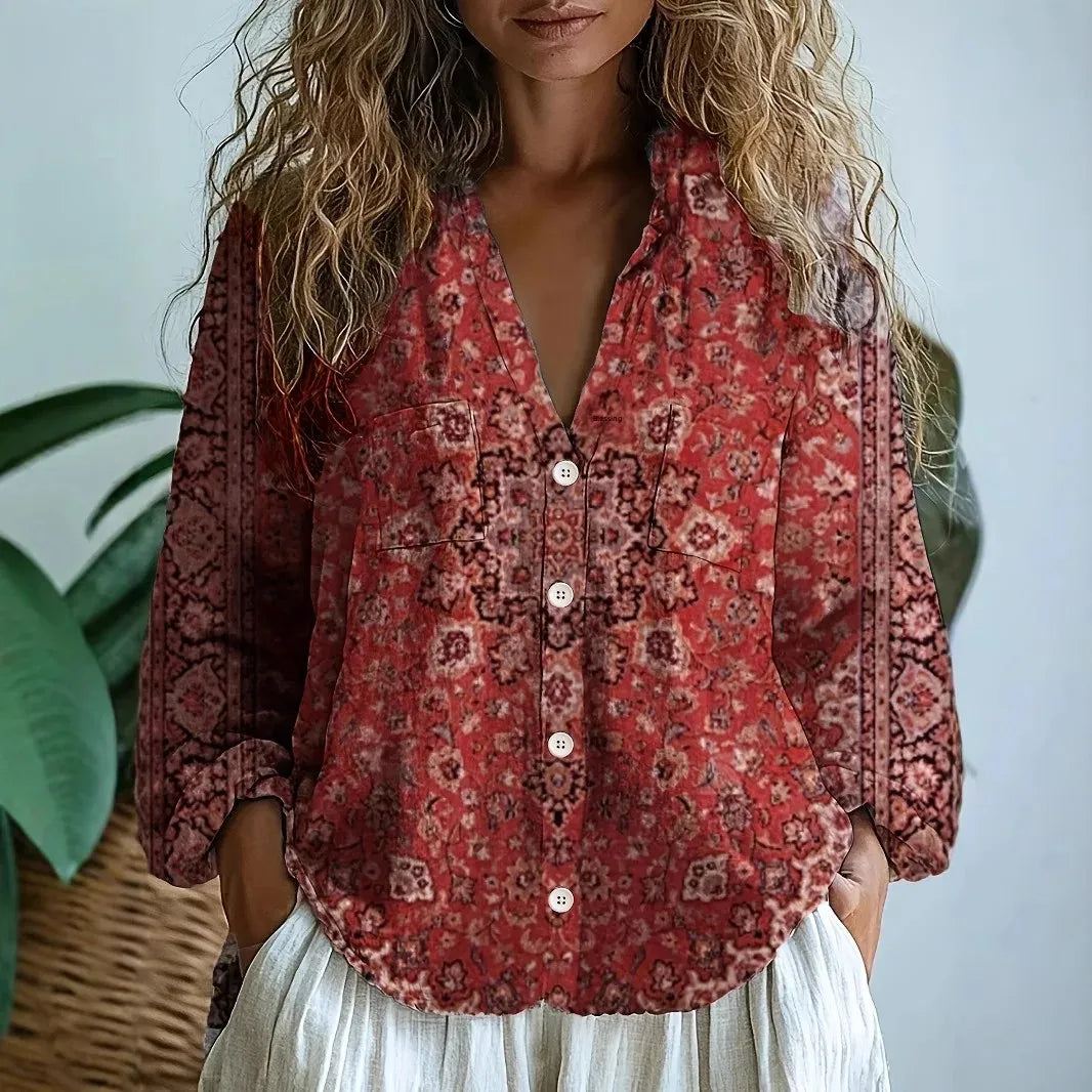Kvinders Bluse | Naturprint Split V-Hals
