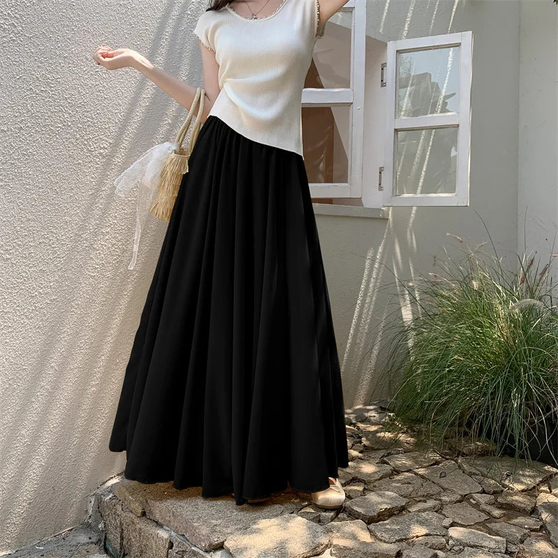 Dame Maxi Nederdel A-Line Chiffon Nederdel Høj Talje Elegant Flydende Stil