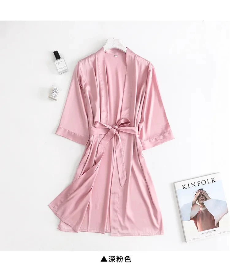 Hvid Kimono Morgenkåbe Dame | Silke Satin Bryllup Badekåbe
