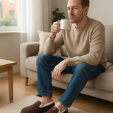 Chaussons homme à enfiler, bout mocassin et semelle plate