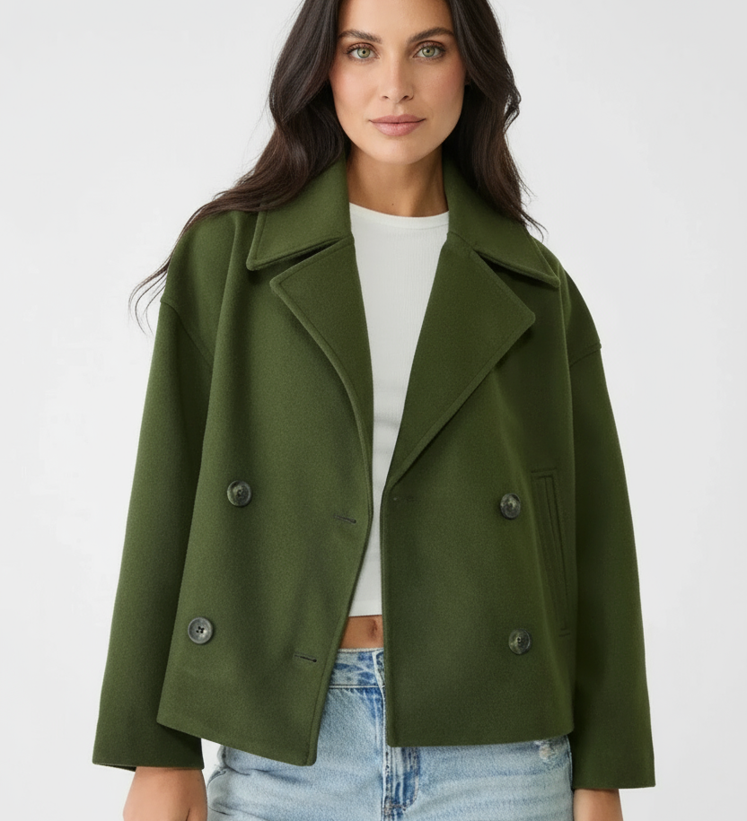 Kort Damejakke – Stilfuld Cropped med Dobbeltknap Design