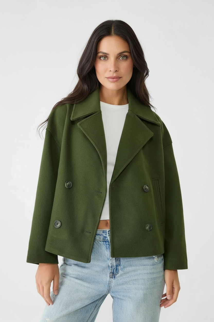 Kort Damejakke – Stilfuld Cropped med Dobbeltknap Design