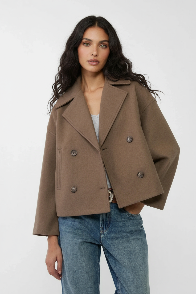 Kort Damejakke – Stilfuld Cropped med Dobbeltknap Design